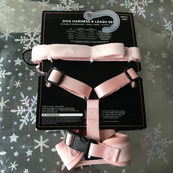 Juicy Couture Velour Light Pink Harness and Leash Set Mesh Liner Small - Picture 4 of 4